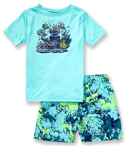Under Armour Little Boys Short Sleeve Sea Coral Graphic T-Shirt & Printed Volley Swim Trunks Set