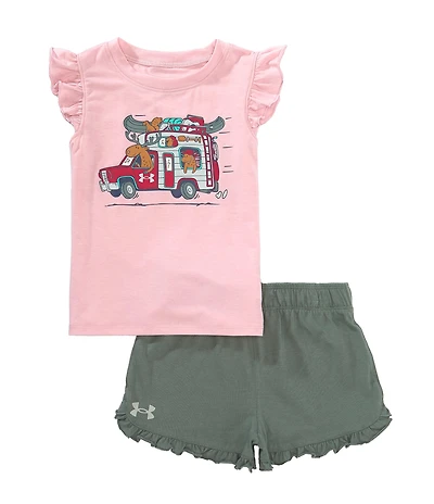 Under Armour Little Girls Short-Sleeve Graphic Jersey T-Shirt & Crinkle Woven Shorts Set
