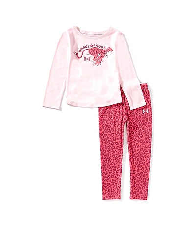 Under Armour Little Girls Cheetah Puff Ink Long Sleeve T-Shirt & Cheetah Printed Leggings Set