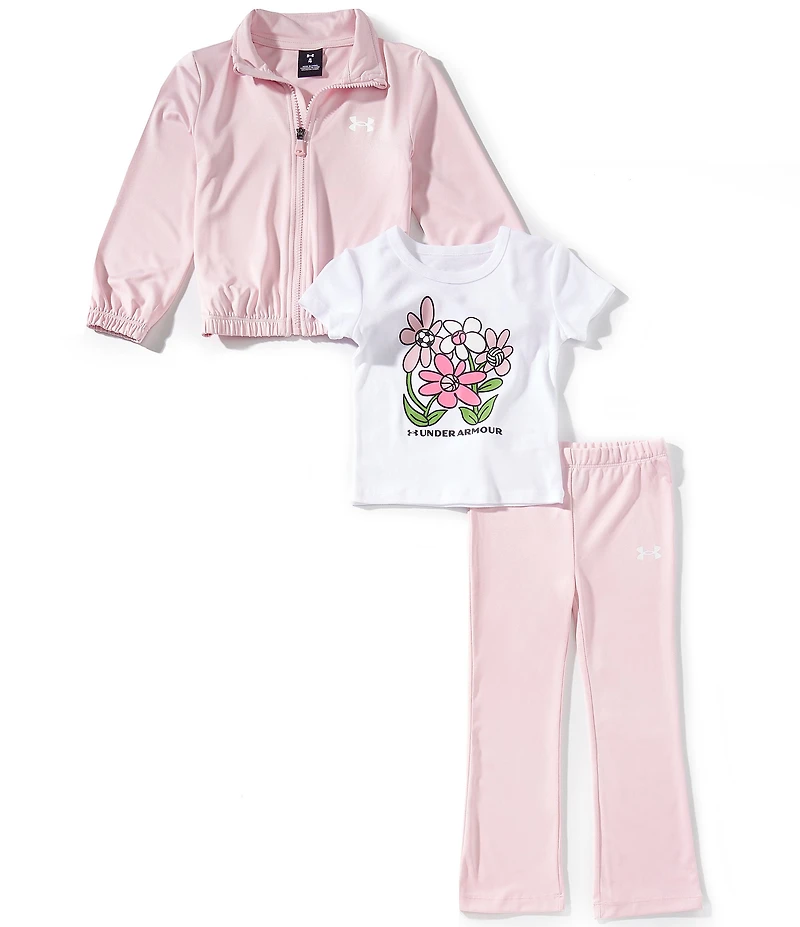 Under Armour Little Girls Long Sleeve Full Zip Jacket, Floral Sport Graphic Tee & Flare Leggings Set