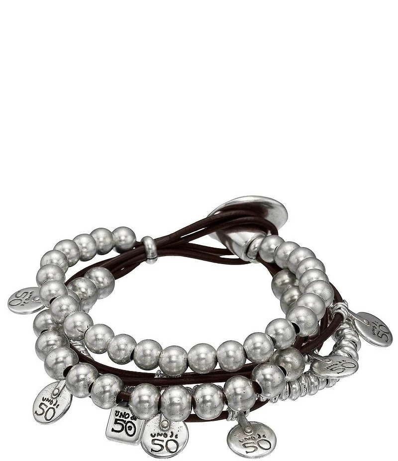 UNOde50 What A Mess Silver & Leather Beaded Bracelet