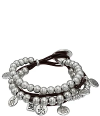 UNOde50 What A Mess Silver & Leather Beaded Bracelet