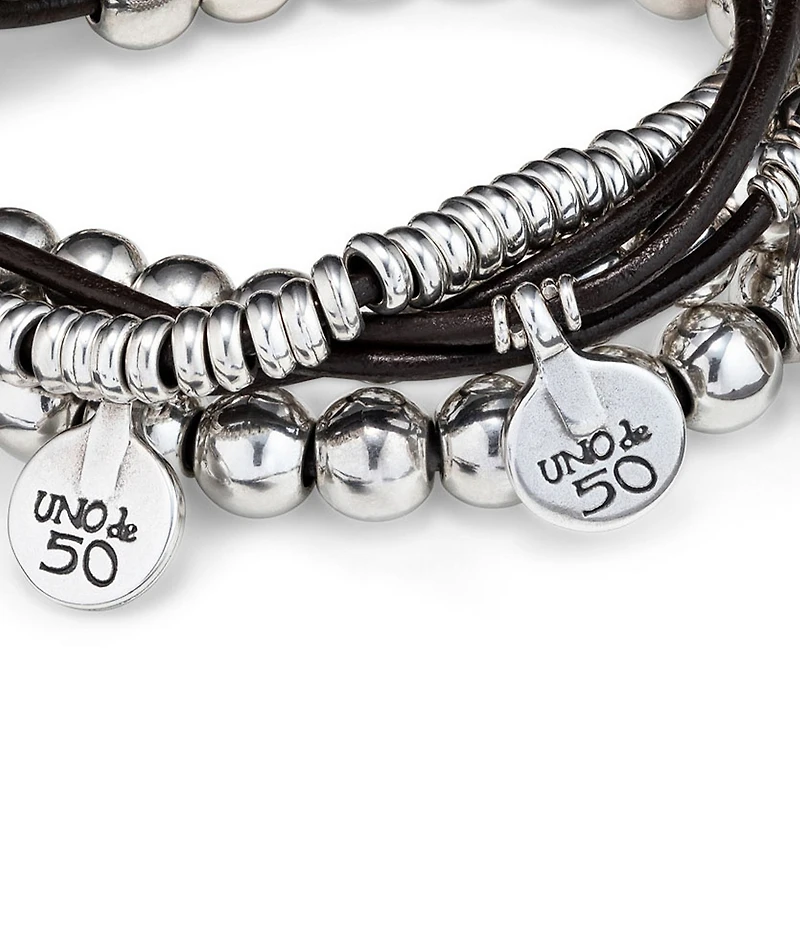 UNOde50 What A Mess Silver & Leather Beaded Bracelet
