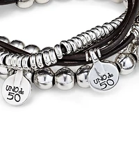 UNOde50 What A Mess Silver & Leather Beaded Bracelet