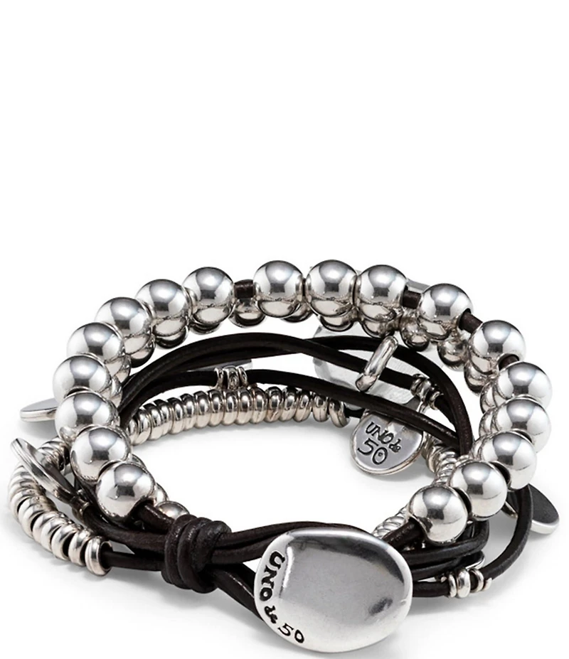 UNOde50 What A Mess Silver & Leather Beaded Bracelet