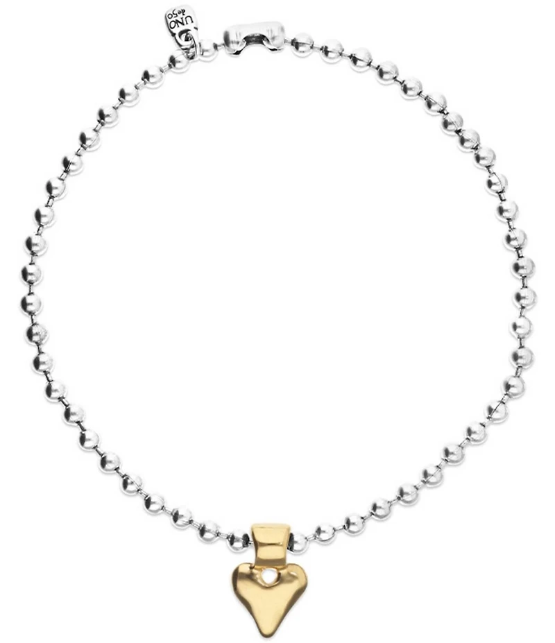 UNOde50 Beaded Two Tone Heart Short Pendant Necklace