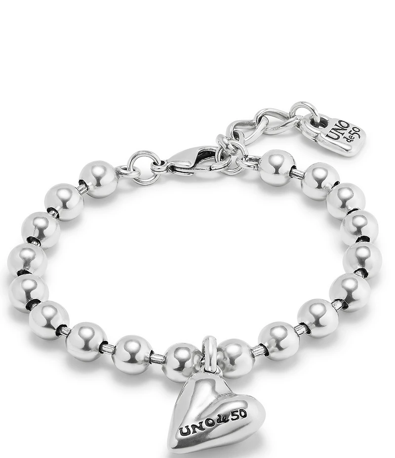 UNOde50 Beloved Collection Heart Charm Beaded Sterling Silver Line Bracelet