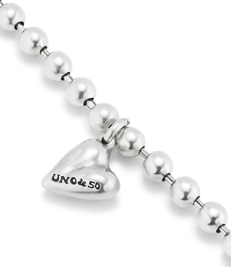 UNOde50 Beloved Collection Heart Charm Beaded Sterling Silver Line Bracelet