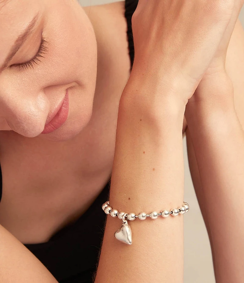 UNOde50 Beloved Collection Heart Charm Beaded Sterling Silver Line Bracelet