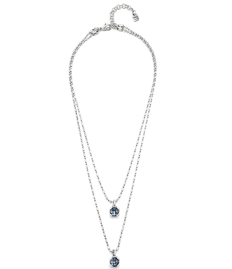 UNOde50 Charismatic Collection Aura Blue Crystal Sterling Silver Short Multi-Strand Necklace