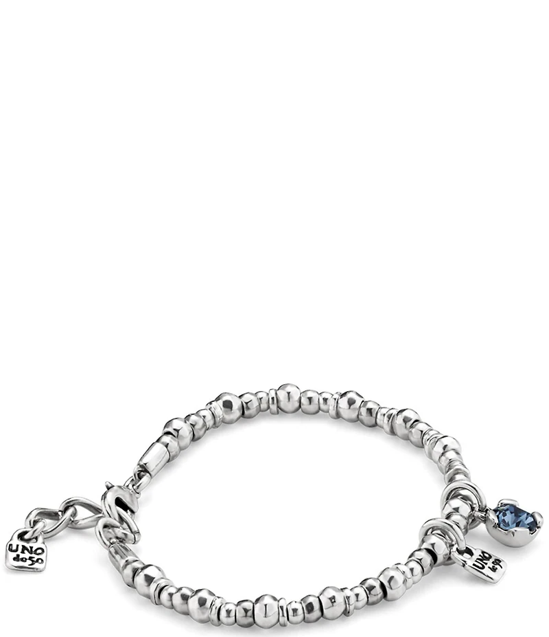 UNOde50 Charismatic Collection Pulseras Blue Crystal Beaded Sterling Silver Stretch Bracelet