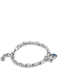 UNOde50 Charismatic Collection Pulseras Blue Crystal Beaded Sterling Silver Stretch Bracelet