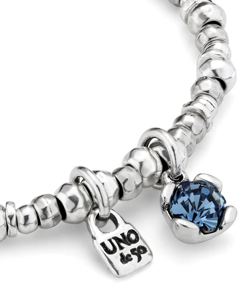 UNOde50 Charismatic Collection Pulseras Blue Crystal Beaded Sterling Silver Stretch Bracelet