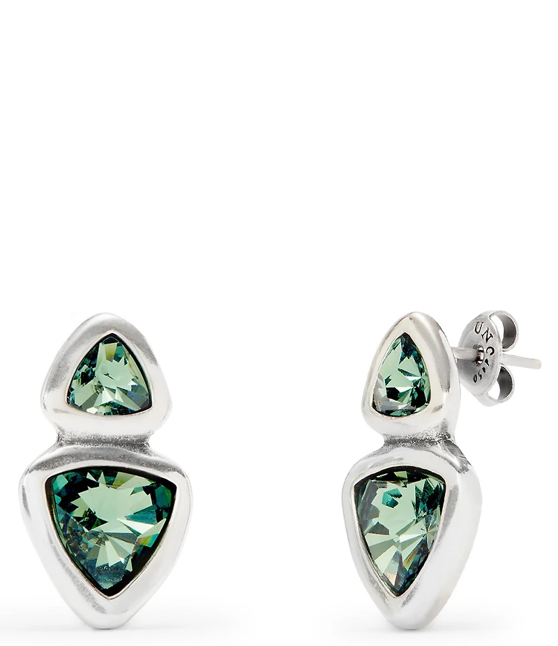 UNOde50 Ser Camaleonica Collection Green Crystal Sterling Silver Double Drop Earrings