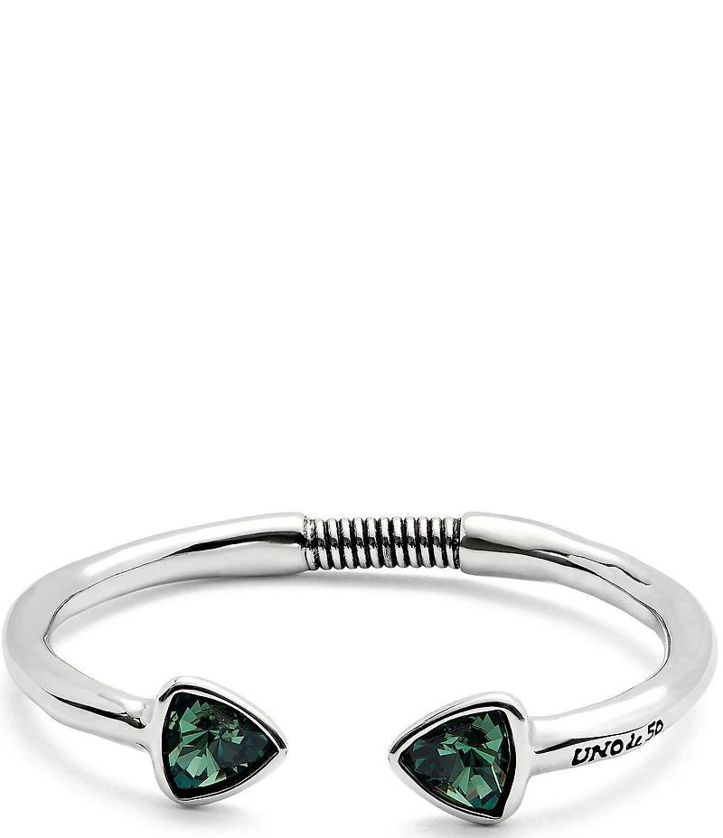 UNOde50 Ser Camaleonica Collection Green Crystal Sterling Silver Double Stone Cuff Bracelet