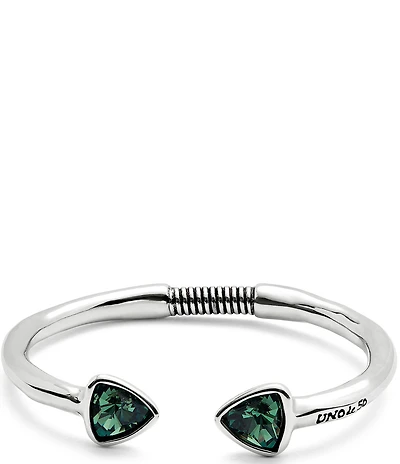 UNOde50 Ser Camaleonica Collection Green Crystal Sterling Silver Double Stone Cuff Bracelet