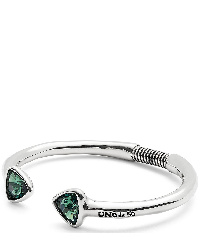 UNOde50 Ser Camaleonica Collection Green Crystal Sterling Silver Double Stone Cuff Bracelet