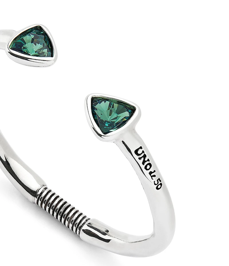 UNOde50 Ser Camaleonica Collection Green Crystal Sterling Silver Double Stone Cuff Bracelet