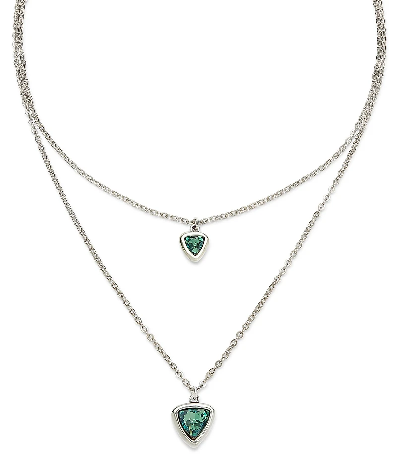 UNOde50 Ser Camaleonica Collection Green Crystal Sterling Silver Short Multi Strand Necklace