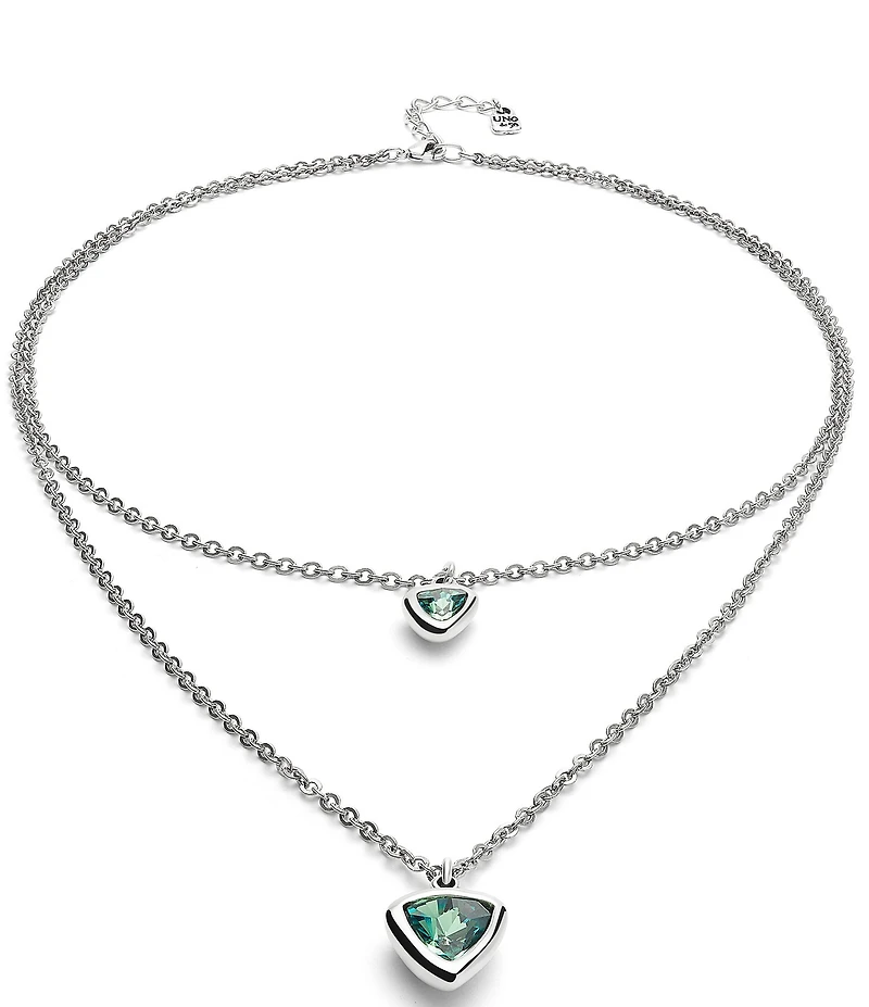 UNOde50 Ser Camaleonica Collection Green Crystal Sterling Silver Short Multi Strand Necklace