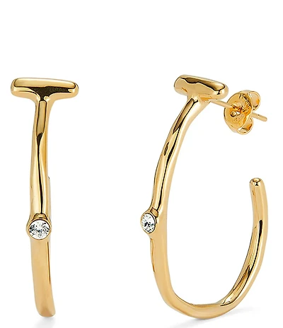 UNOde50 Ser Indomable Collection Stone Bar 18k Gold Hoop Earrings