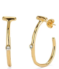 UNOde50 Ser Indomable Collection Stone Bar 18k Gold Hoop Earrings