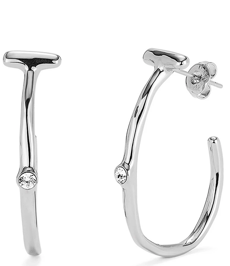 UNOde50 Ser Indomable Collection Stone Bar Sterling Silver Hoop Earrings
