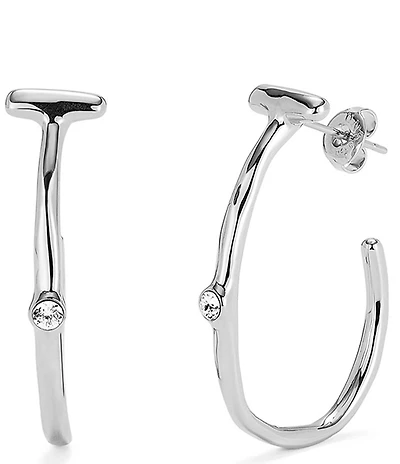 UNOde50 Ser Indomable Collection Stone Bar Sterling Silver Hoop Earrings