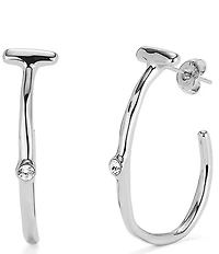 UNOde50 Ser Indomable Collection Stone Bar Sterling Silver Hoop Earrings