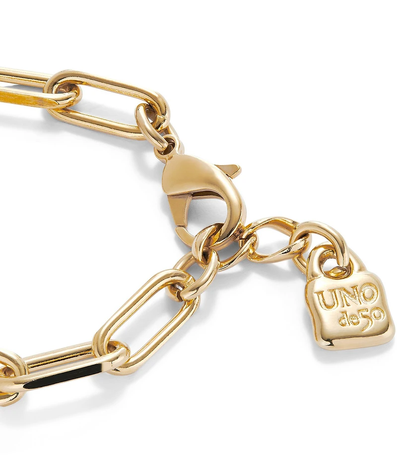 UNOde50 Ser Valiente Collection Paperclip Link 18k Gold Line Chain Bracelet