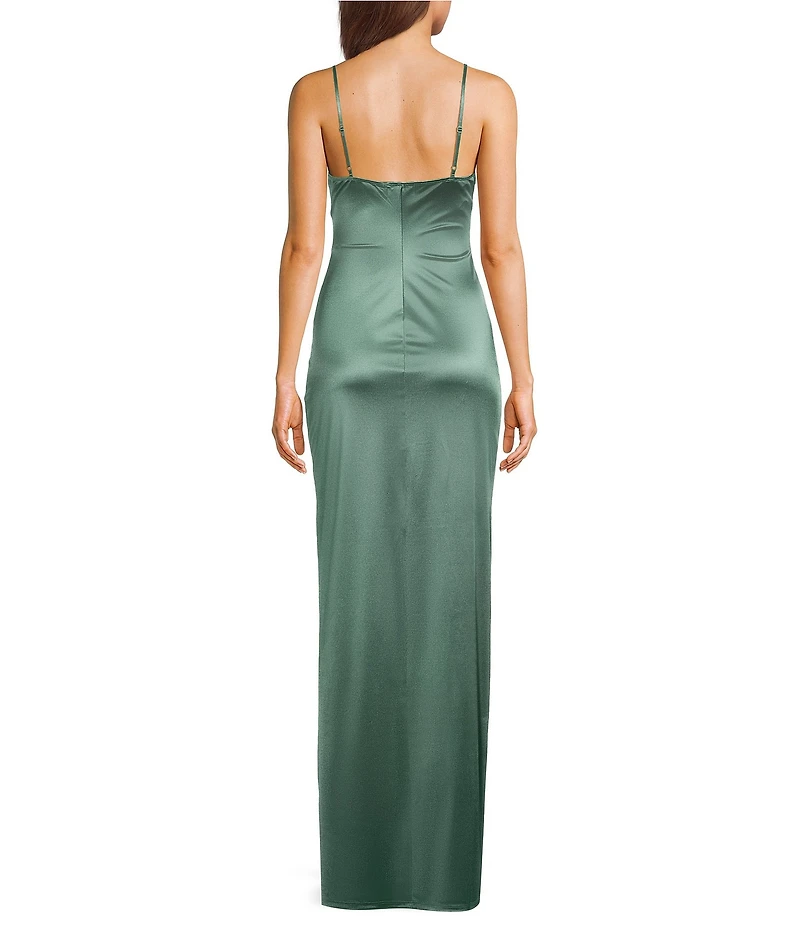 Honey and Rosie V-Neck Pleated Side Slit Corset Gown
