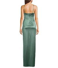 Honey and Rosie V-Neck Pleated Side Slit Corset Gown