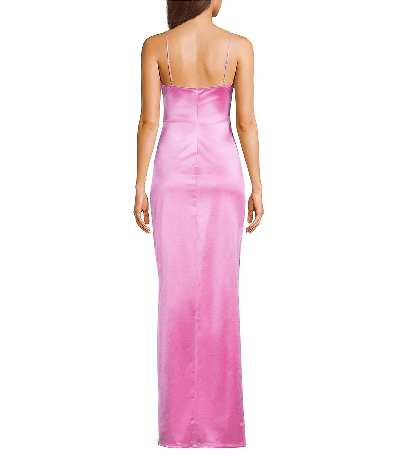 Honey and Rosie V-Neck Pleated Side Slit Corset Gown