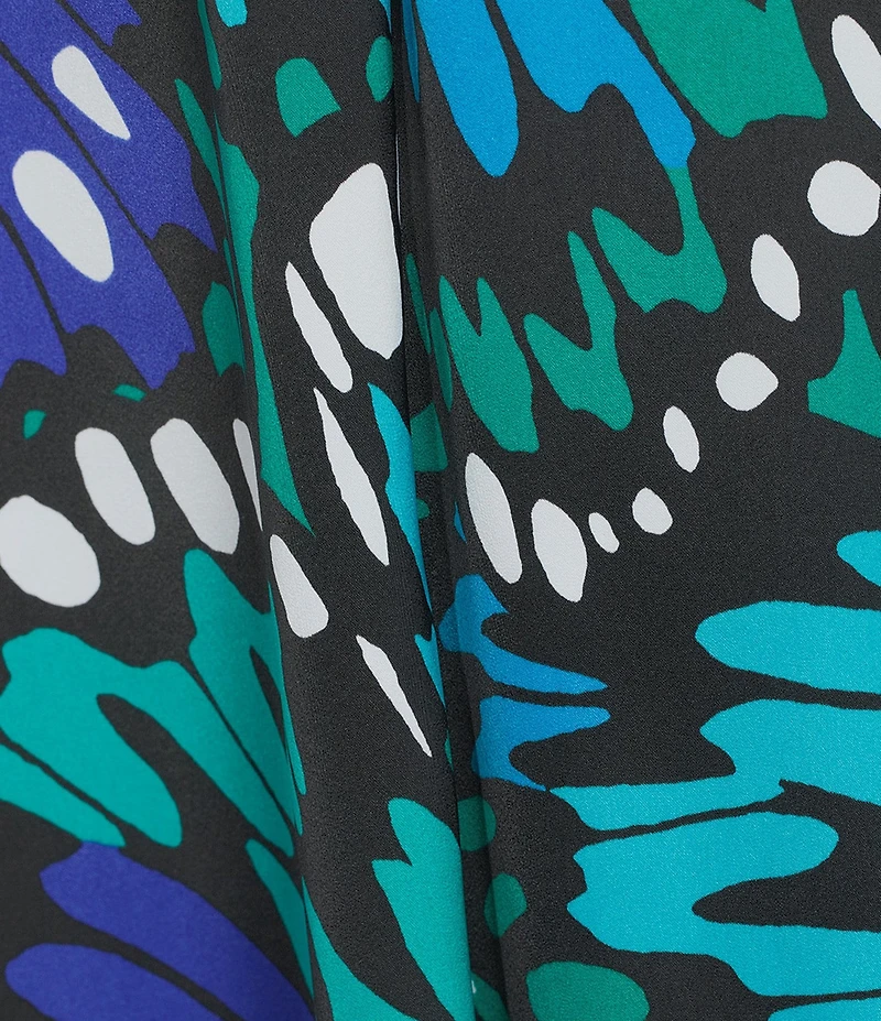 VAN WINKLE & CO. Butterfly Wing Print V-Neck Short Dolman Sleeve Satin Midi Caftan