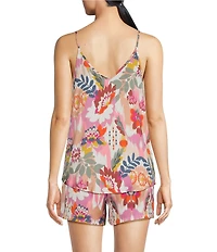 VAN WINKLE & CO. Floral Ikat Print Sleeveless V-Neck Satin Coordinating Sleep Top