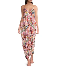 VAN WINKLE & CO. Floral Ikat Print Sleeveless V-Neck Woven Satin Maxi Chemise