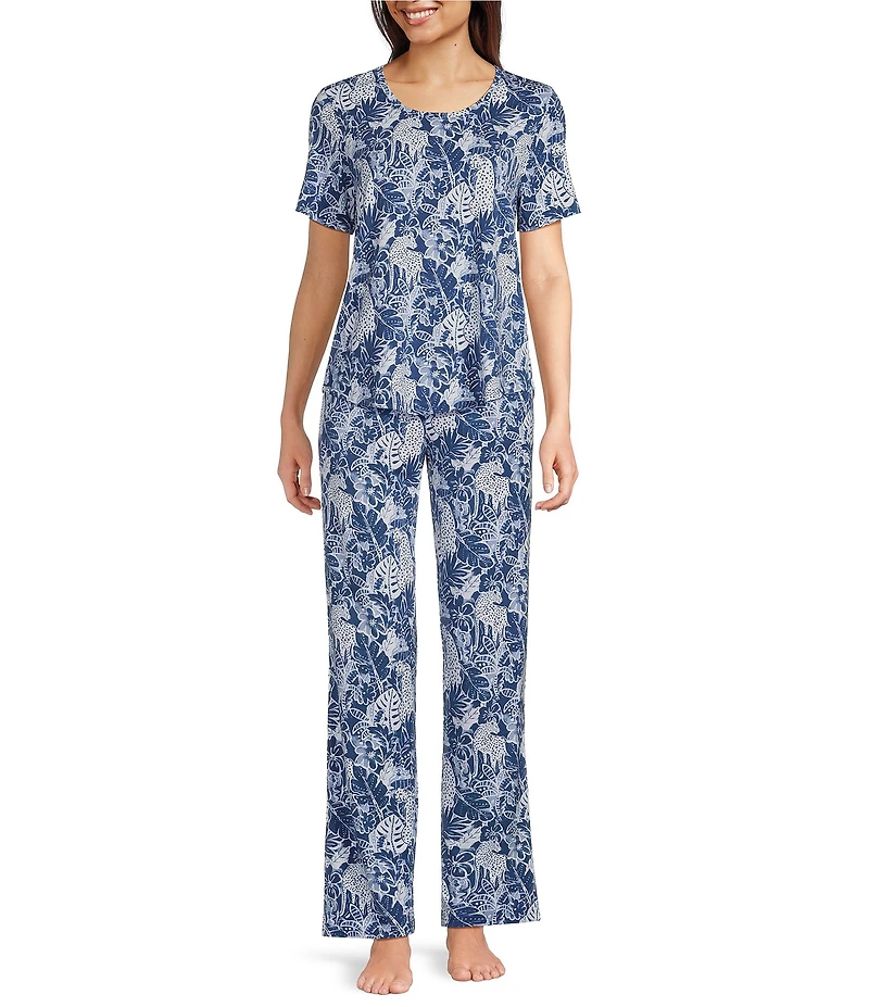 VAN WINKLE & CO. Inky Leopard Print Knit Coordinating Sleep Pants