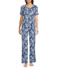VAN WINKLE & CO. Inky Leopard Print Knit Coordinating Sleep Pants
