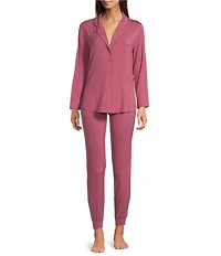VAN WINKLE & CO. Long Sleeve Notch Collar Knit Top & Jogger Pajama Set