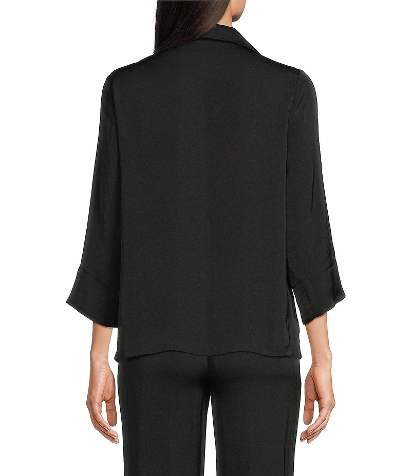 VAN WINKLE & CO. Long Sleeve Notch Collar Solid Satin Coordinating Sleep Top