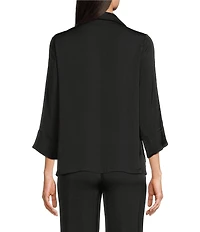 VAN WINKLE & CO. Long Sleeve Notch Collar Solid Satin Coordinating Sleep Top