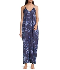 VAN WINKLE & CO. Moody Floral Sleeveless V-Neck Woven Satin Maxi Chemise