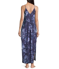 VAN WINKLE & CO. Moody Floral Sleeveless V-Neck Woven Satin Maxi Chemise