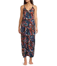 VAN WINKLE & CO. Moody Paisley Sleeveless V-Neck Satin Maxi Chemise