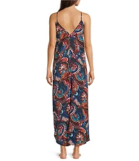 VAN WINKLE & CO. Moody Paisley Sleeveless V-Neck Satin Maxi Chemise