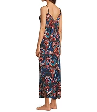 VAN WINKLE & CO. Moody Paisley Sleeveless V-Neck Satin Maxi Chemise