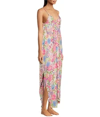 VAN WINKLE & CO. Paisley Print Washed Satin Sleeveless V-Neck Maxi Chemise