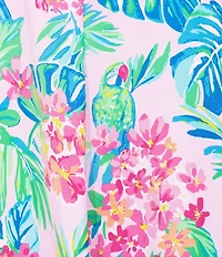 VAN WINKLE & CO. Plus Size Jungle Parrot Print V-Neck Short Dolman Sleeve Satin Midi Caftan