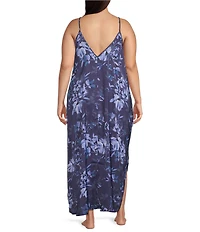 VAN WINKLE & CO. Plus Size Moody Floral Sleeveless V-Neck Woven Satin Maxi Chemise
