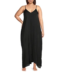 VAN WINKLE & CO. Plus Size Solid Washed Satin Sleeveless V-Neck Maxi Chemise